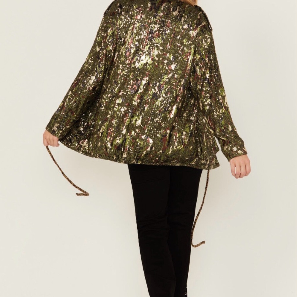Miss Me Sequin Utility Jacket - Green and Black - Picture 3 of 5